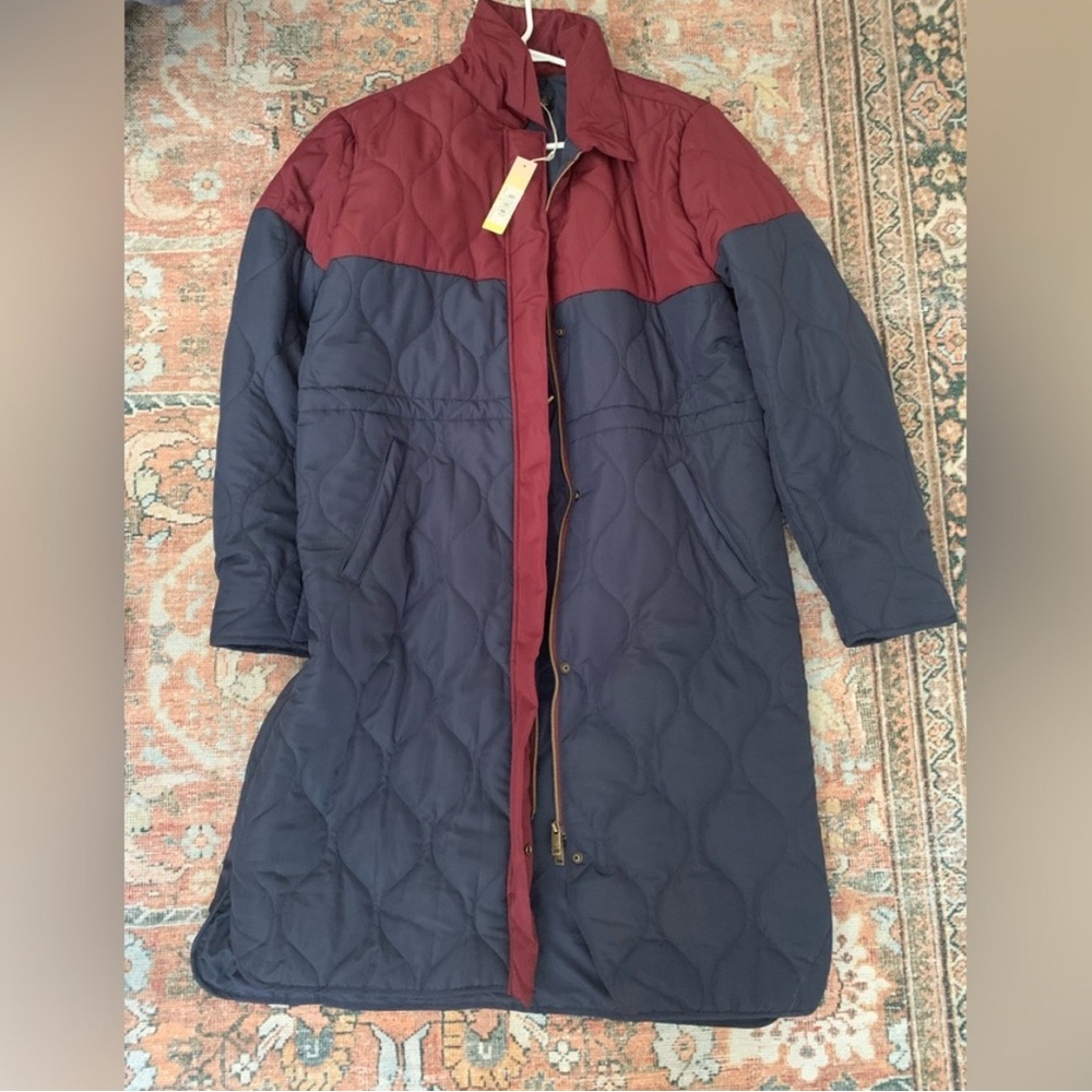 Summersalt long quilted winter coat maroon navy puffer